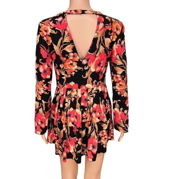 Free People Tegan Printed Long-Sleeve Mini Dress In Black Combo Size 4 - Picture 4 of 11